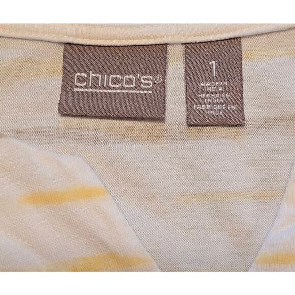 Chicos Top Womens Size Medium 1 Multi Stripe Splitneck Short Sleeve Casual - Picture 3 of 10
